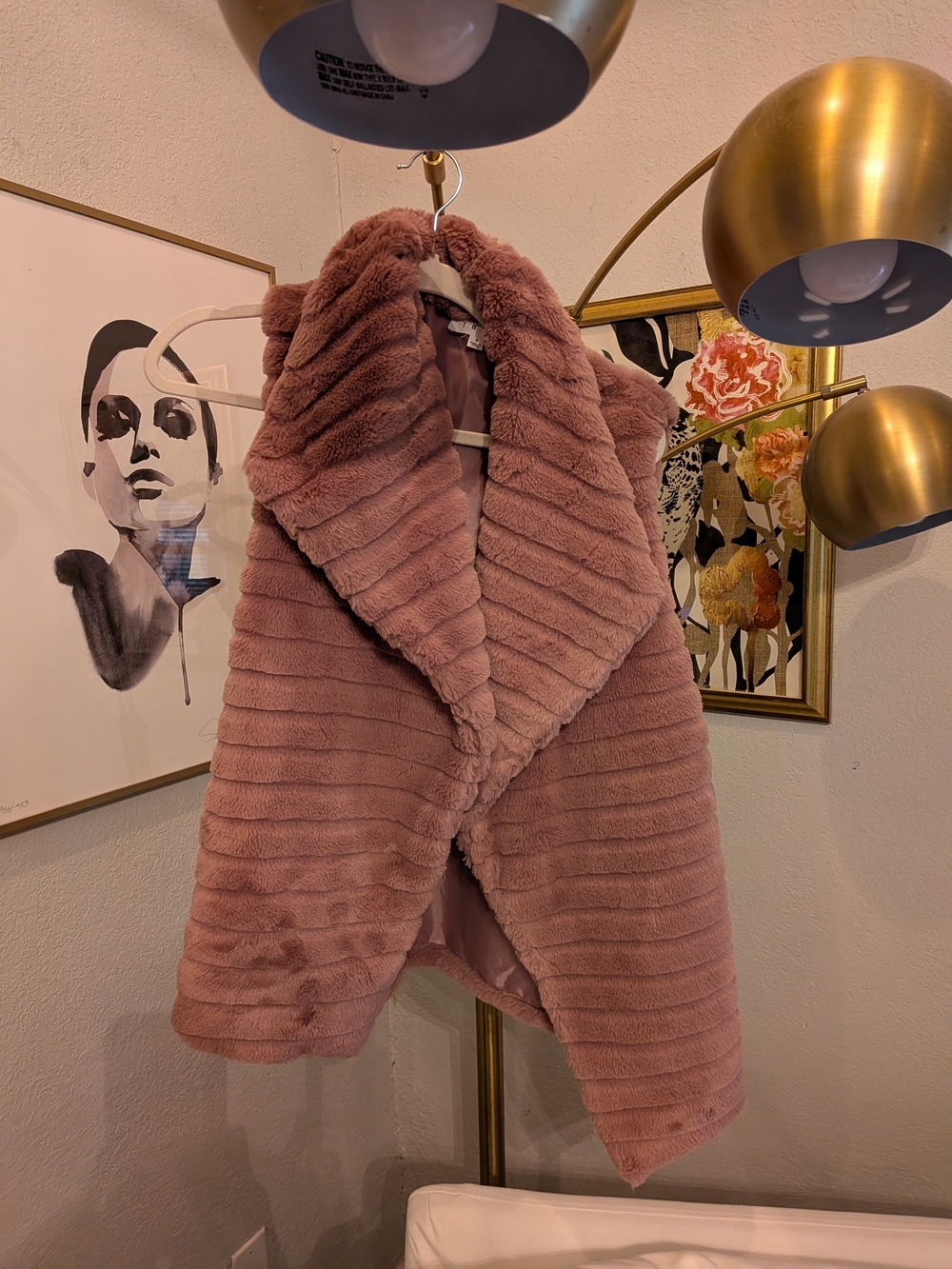 Women’s Plush Faux-Fur Coatigan - Dusty Rose
